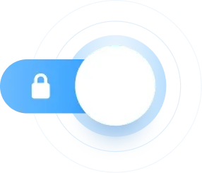 Blue circular switch with a white padlock icon indicating a locked state.
