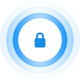 Blue padlock icon centered inside concentric blue circular rings.