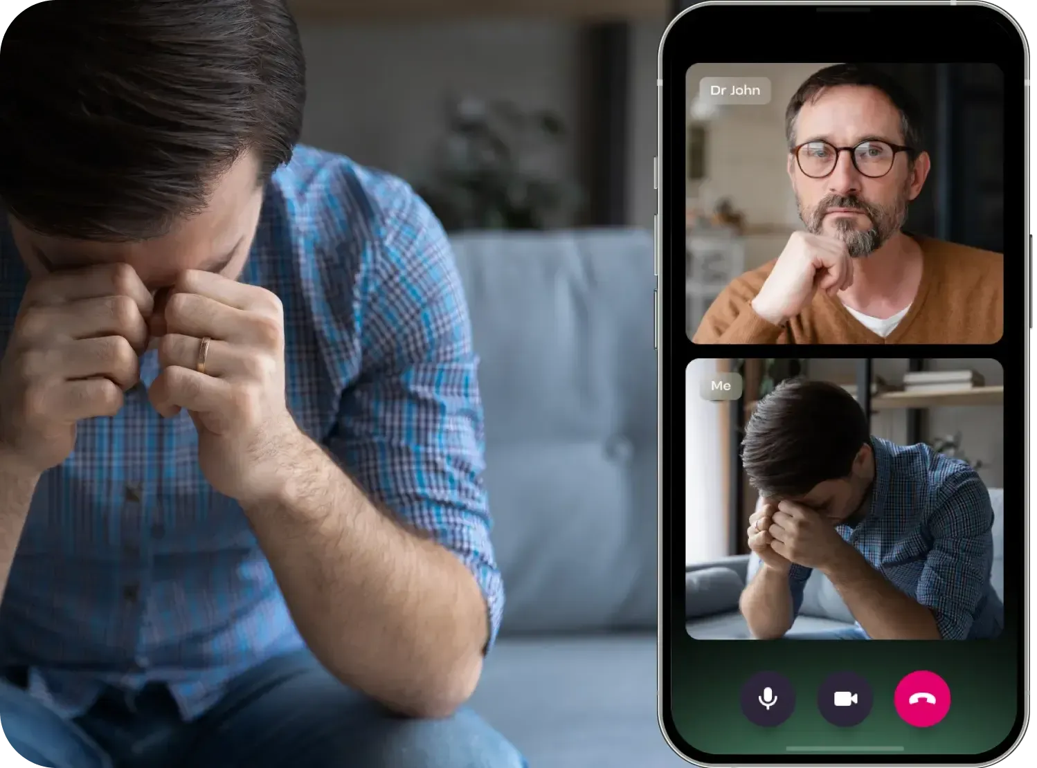 A person in distress on a video call with Yuna