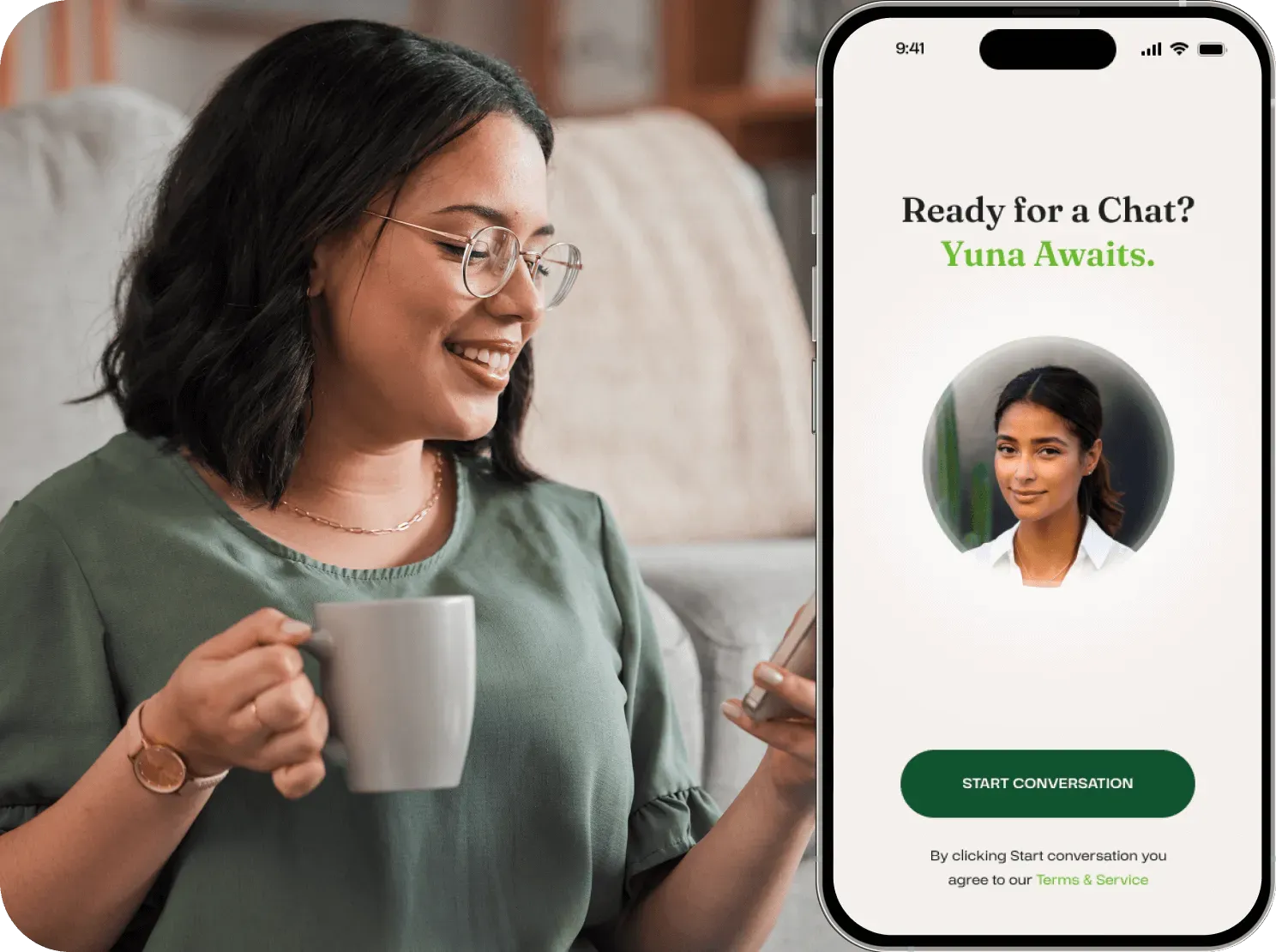 woman using phone app yuna
